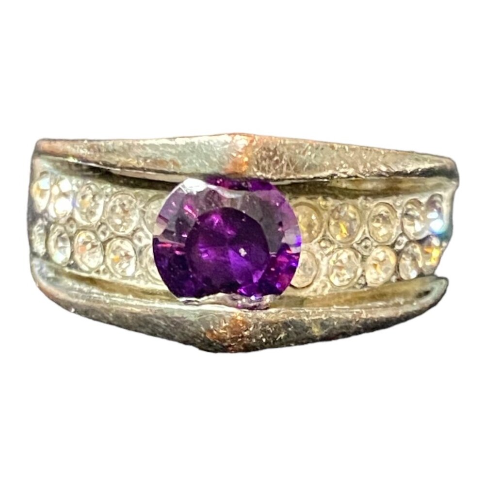 Ring Size 7 CZ Cubic Zirconia/Glass Not Sterling Silver Vintage Jewelry